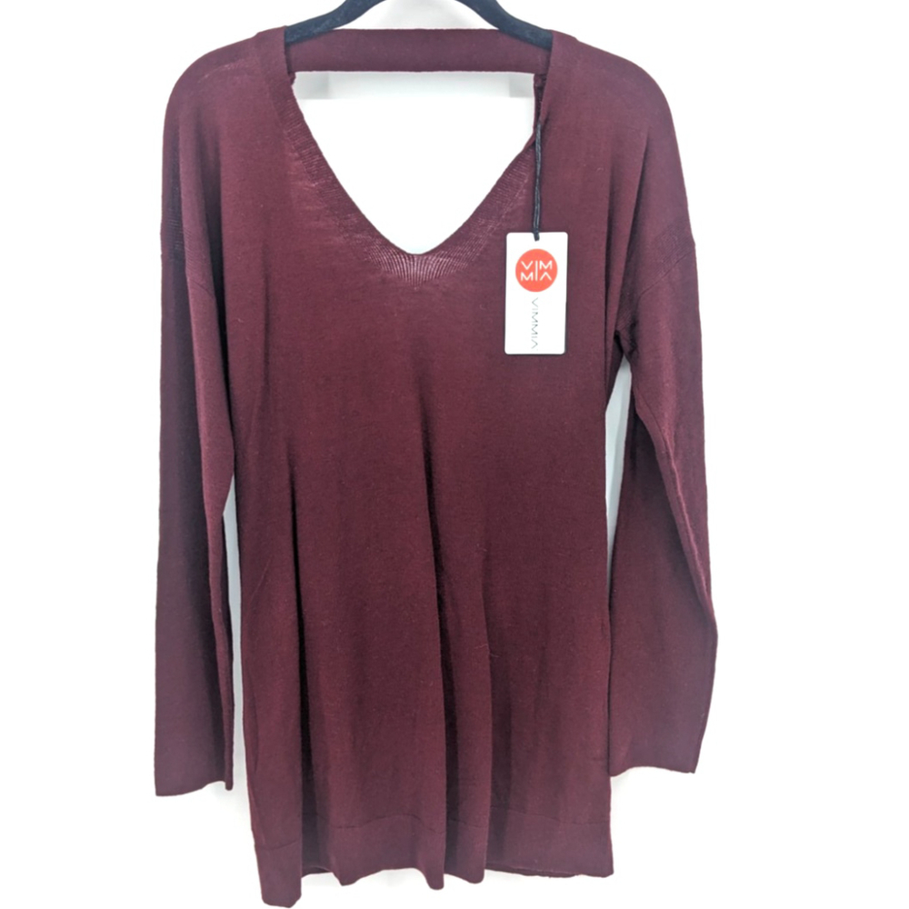Vimmia Maroon Shavasana Reversible V Neck Wool Blend Sweater Large‎